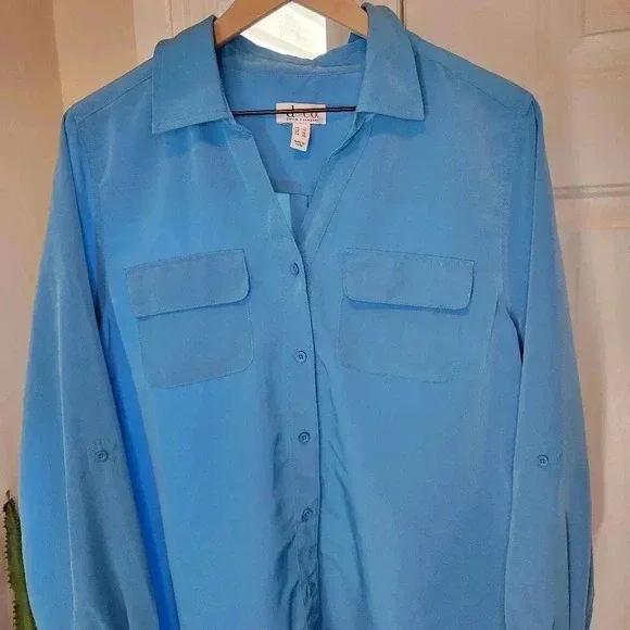 D&Co Beautiful Blue Business Casual Button Up Longsleeve Shirt, Size XL Pockets - Picture 4 of 8